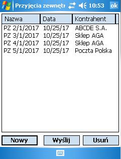 5.2.3.2. Przyjęcie zewnętrzne Po wejściu w Przyjęcie zewnętrzne wyświetla nam się okno, w którym możemy tworzyć nowe dokumenty przyjęć wewnętrznych. Okno to początkowo jest puste.