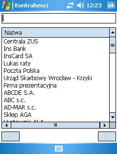 Przycisk Usuń służy do usunięcia stworzonego dokumentu z terminala. Przyjęcia zewnętrzne Aby utworzyć nowy dokument należy kliknąć w przycisk Nowy. Pojawi się okno z listą kontrahentów.