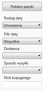 wysłanej w Sello Filtr daty pozwala na określenie, z jakiego okresu czasu mają być pobierane paczki Dostawca pozwala na pobranie paczek tylko dla jednego dostawcy Sposób wysyłki pozwala na pobranie