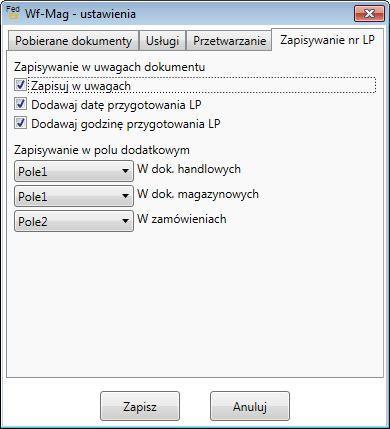 Domyślna waga paczki domyślna waga wstawiana dla każdego tworzonego LP Wyliczaj wagę z dokumentu po zaznaczeniu tej opcji waga paczki będzie ustawiana, jako suma wag poszczególnych pozycji dokumentu