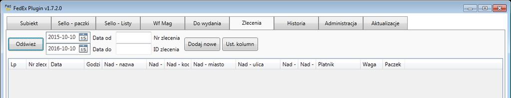 10 Zlecenia Zakładka służy do przeglądania złożonych zleceń podjęcia przesyłek.