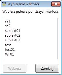 Jeżeli jakieś serwery zostaną odnalezione to zostanie wyświetlone okno wyboru: W oknie tym należy zaznaczyć prawidłową pozycję i zatwierdzić przyciskiem Wybierz.