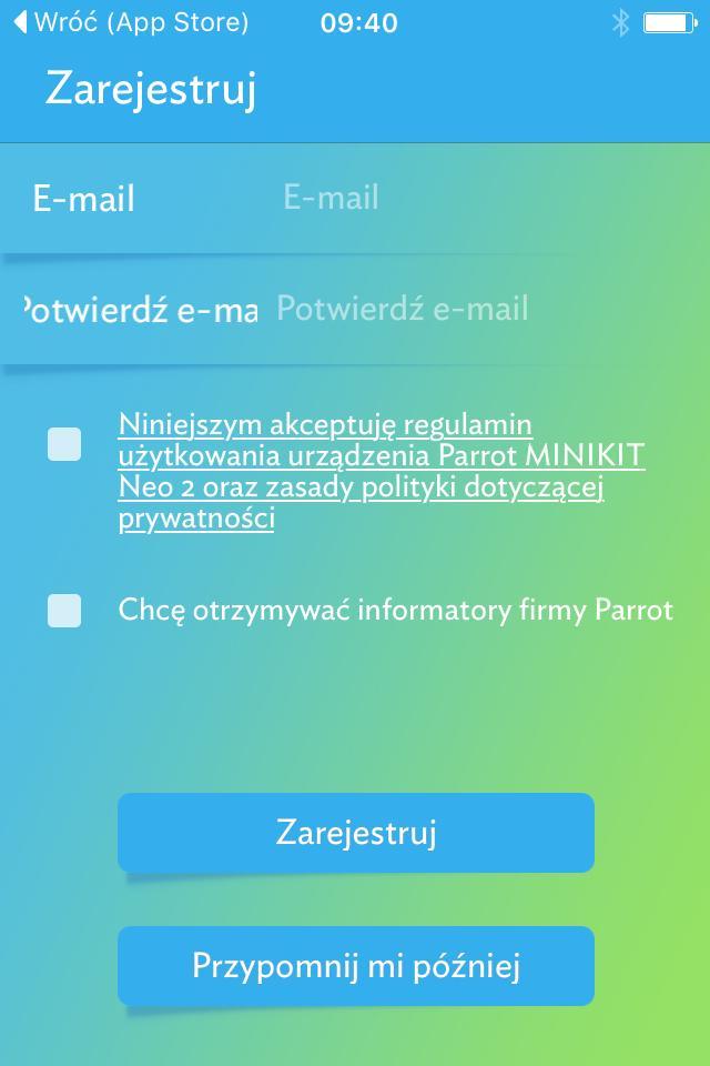 Przy pierwszym jej uruchomieniu, zostanie wyświetlona informacja z prośbą o zaakceptowanie regulaminu użytkowania urządzenia.