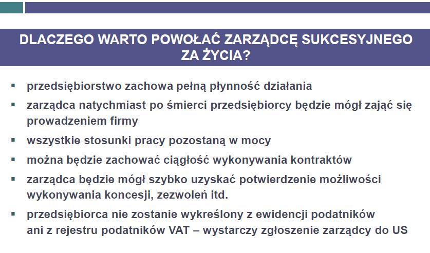 Wniosek o wpis zarządcy sukcesyjnego do CEIDG jest wolny od opłat. IV.6.