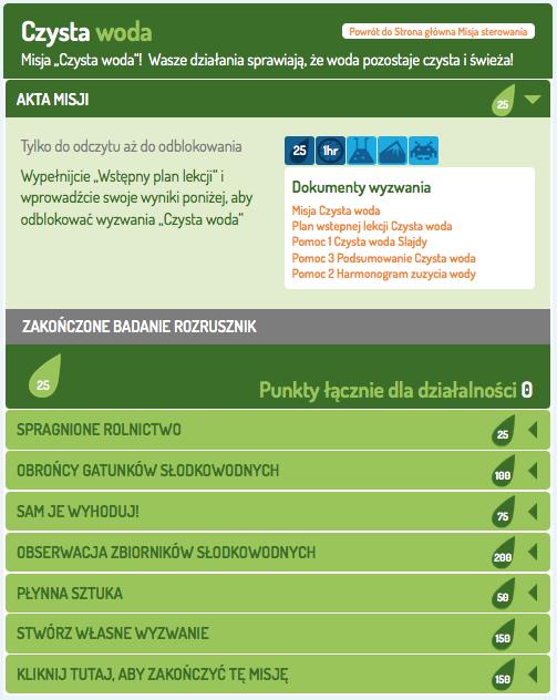 Zaznacz wybrane wyzwanie i skorzystaj z dokumentów wyzwania, które pomogą w jego wypełnieniu. Pamiętaj o wpisywaniu wyników po zakończeniu każdego wyzwania w części Spraw, by liczyła się każda kropla.