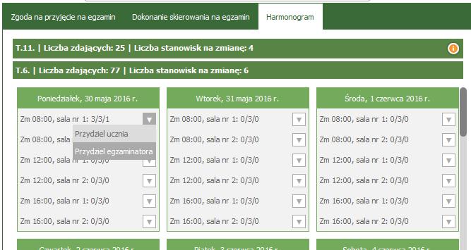 i sali odpowiednio (z menu wyświetlanego po wybraniu ikony ) pozycję Przydziel ucznia lub Przydziel egzaminatora, analogicznie jak podczas