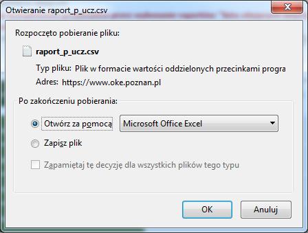 Po wybraniu przycisku w wierszu odpowiadającym wybranemu raportowi, zostanie wyświetlone okienko Otwieranie raport_.