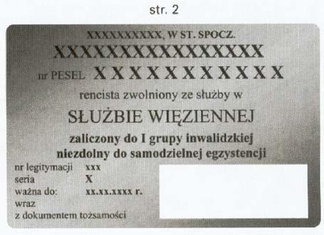 1 - czarne napisy wykonane różną czcionką: a) w górnej części "RZECZPOSPOLITA POLSKA", b) poniżej czarny orzeł, c) w dolnej części: - "MINISTERSTWO SPRAWIEDLIWOŚCI BIURO EMERYTALNE SŁUŻBY WIĘ-