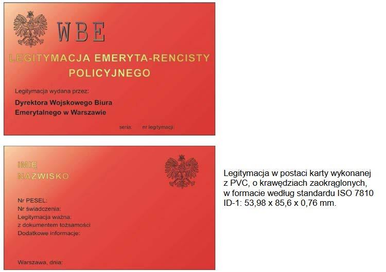 Wzór nr 37 do 25 i 28 LEGITYMACJI EMERYTA-RENCISTY POLICYJNEGO Strona 1 legitymacji: 1) tło w kolorze czerwonym cieniowane; 2) w lewym górnym rogu wizerunek orła według wzoru ustalonego dla godła