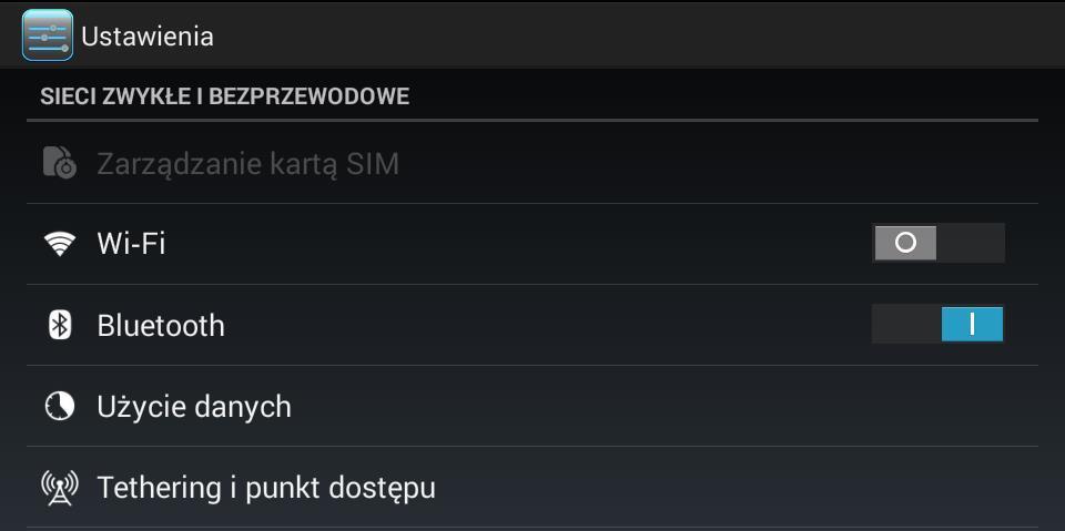 Ustawienia główne 1. Zarządzanie kartą SIM (informacje o karcie SIM) 2. WIFI (włączenie/wyłączenie, dodanie nowej sieci, ustawienia WIFI) 3.