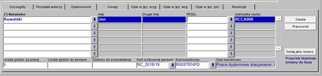 Wprowadzanie godzin za prace dyplomowe i recenzje w roku akademickim 2018/2019 1.