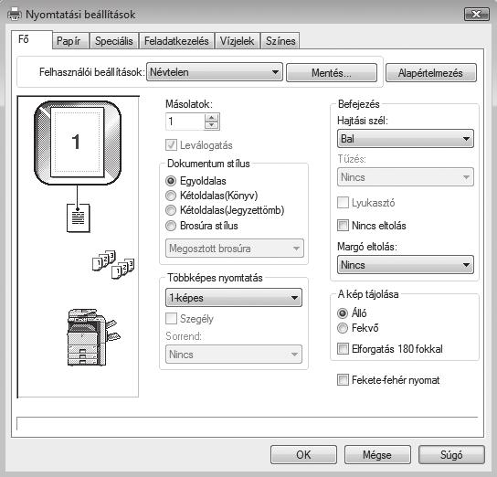 Kliknij każdą zakładkę w oknie dialogowym "Drukuj", aby dokonać ustawień. W Windows 98/Me/NT 4.0, kliknij przycisk [Właściwości]. Kliknij przycisk [Pomoc].