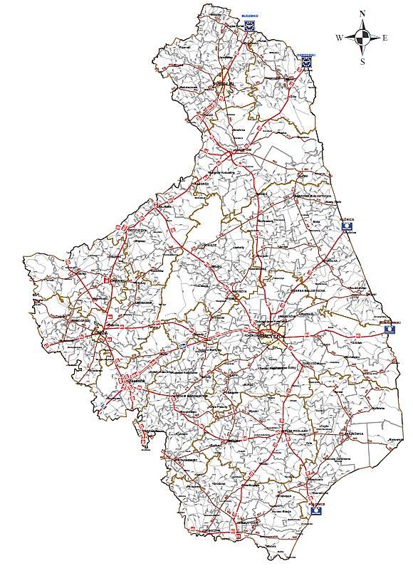Mapa. Sieć dróg krajowych w zarządzie GDDKiA województwo podlaskie wg stanu na dzień 31.12.2016 r.