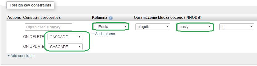 2) To samo robimy w przypadku relacji między tabelami Komentarze i Posty. 4.
