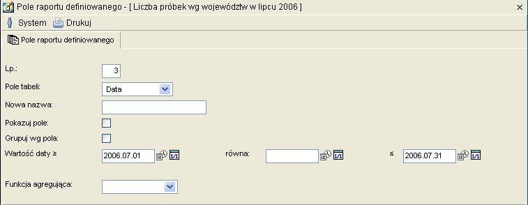 Do raportu przypisano również pole Nazwa TERYT (zawierające nazwę województwa).