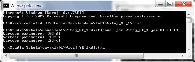 Uruchomienie programu przekazującego parametry do programu z linii poleceń przez