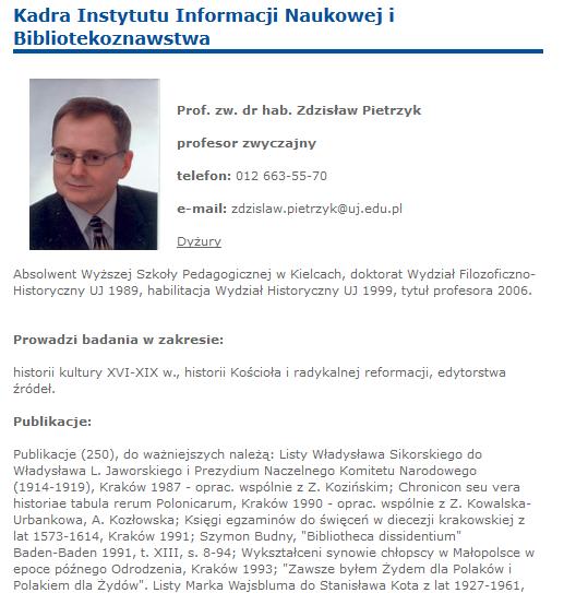 Badani pracownicy Stopień / tytuł Płeć Data ostatniej aktualizacji Liczba zakładek / podstron / nagłówków Czy udostępnia materiały