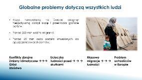 Slajd 6: Globalne problemy dotyczą wszystkich ludzi Kryzys humanitarny na świecie osiągnął niespotykaną dotąd skalę i przekracza granice państw.