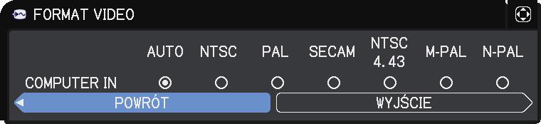 Ustawianie portów wejściowych z menu Przekazywanie obrazu z projektora głównego do podrzędnego - Sygnał wizyjny (komponentowy lub video) 1.