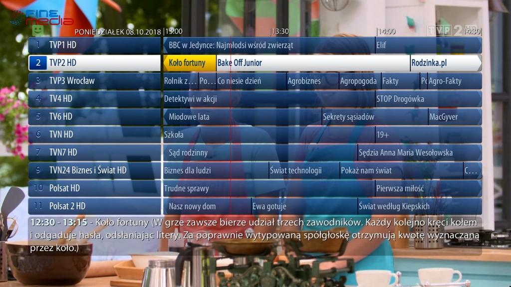 EPG Pełne EPG Pełne EPG umożliwia sprawdzenie opisu aktualnie oglądanego programu oraz harmonogram większości kanałów