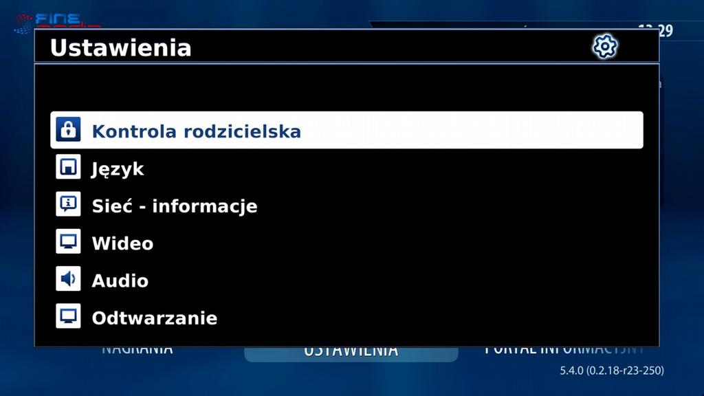 Domyślny kod pin kontroli rodzicielskiej to: 0000. Aby zmienić kod pin należy zrobić to w ustawieniach dekodera z poziomu opcji Kontrola rodzicielska.