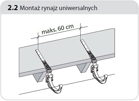 Rynajzy uniwersalne należy montować do konstrukcji dachu w odstępach maks. 60 cm.