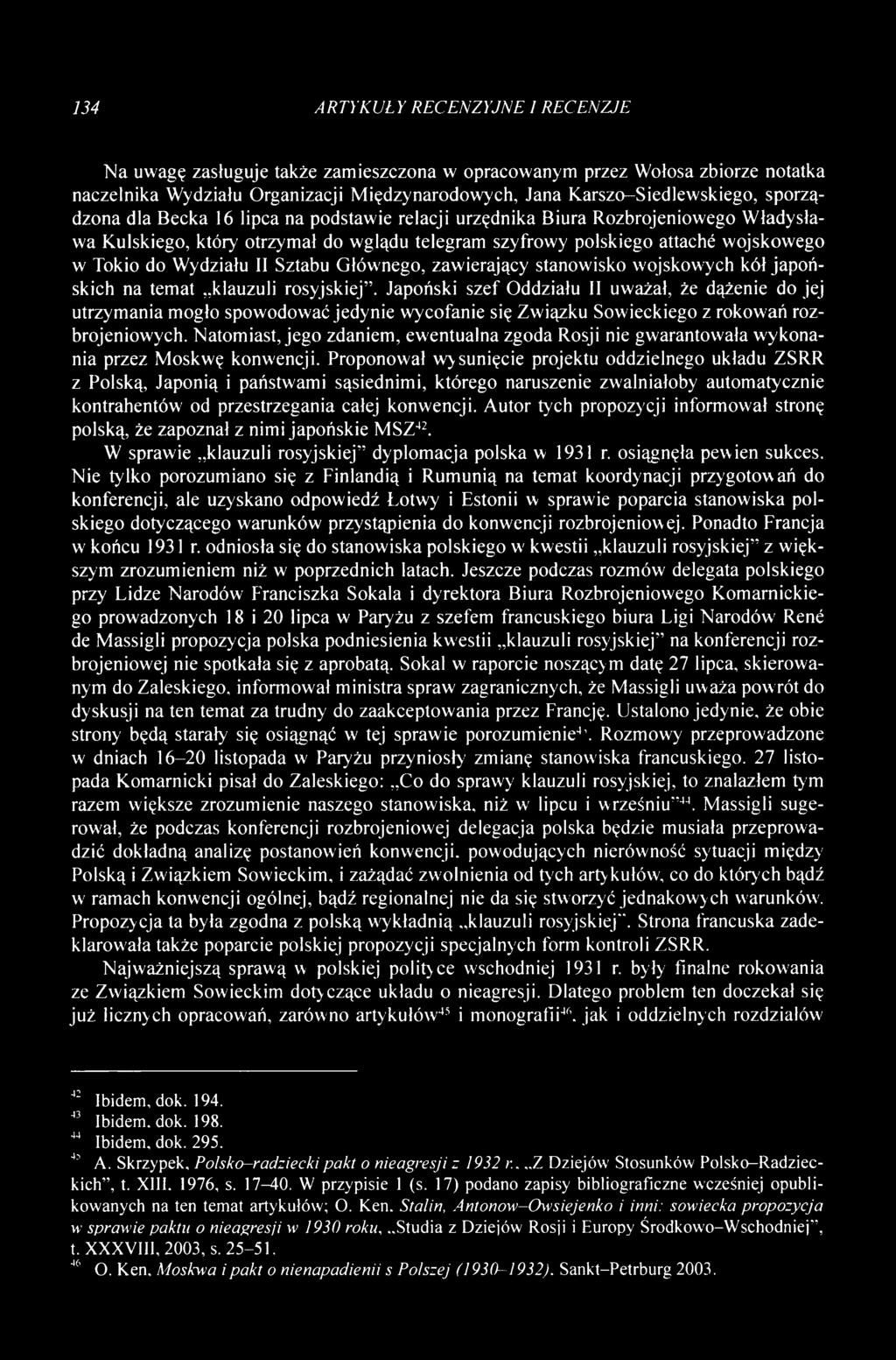 II Sztabu Głównego, zawierający stanowisko wojskowych kół japońskich na temat klauzuli rosyjskiej.