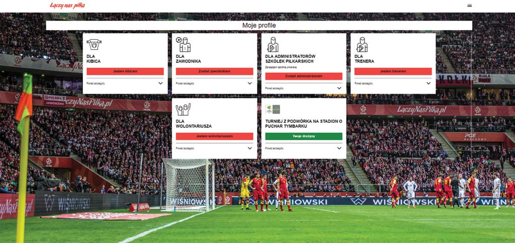 Strona wyboru profilu użytkownika po pierwszym logowaniu na Portal ŁączyNasPiłka.