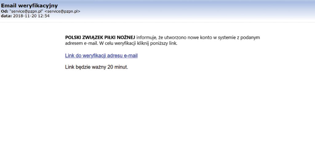 Skrzynka mailowa użytkownika Należy kliknąć w link do weryfikacji adresu e-mail.