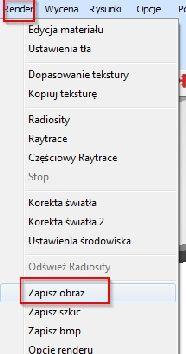 28. Zapis wizualizacji do pliku JPG Aby zapisać scenę do pliku JPG wybieramy Render -> Zapisz obraz.