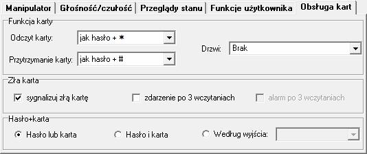 14 INT-KWRL2 SATEL Rys. 9. Program DLOADX: ustawienia manipulatora przechowywane w centrali alarmowej zakładka Obsługa kart. Zła karta Sygnalizuj złą