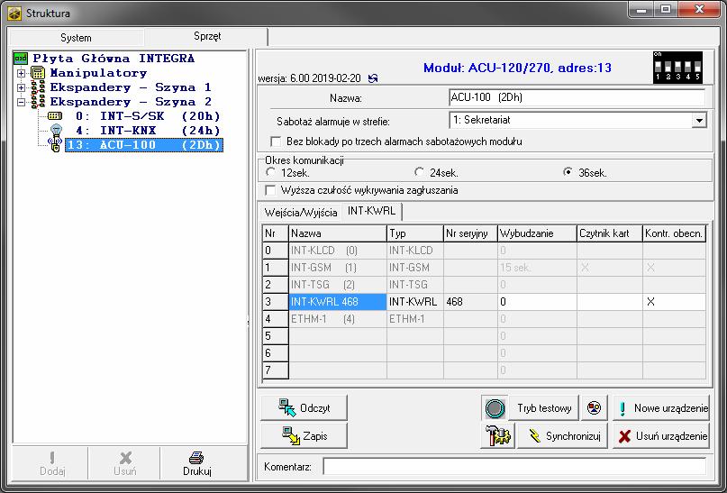 SATEL INT-KWRL2 7 manipulator: Tryb serwisowy Struktura Sprzęt Ekspandery Ustawienia [nazwa kontrolera] Ustawienia [nazwa manipulatora bezprzewodowego]. 4.1.