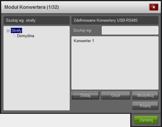 Rysunek 1: Lista elementów Modułu Konwertera Usuń powoduje usunięcie z listy zaznaczonego elementu Modułu. Kliknięcie przycisku Modyfikuj powoduje wyświetlenie okna konfiguracji zaznaczonej pozycji.