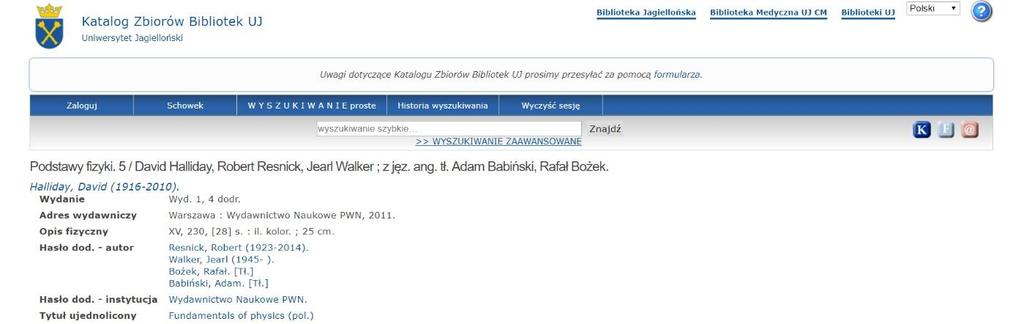 Kod lokalizacji rekordu egzemplarza określa, w której bibliotece znajduje się konkretny egzemplarz wybranego dzieła (rys. 1).