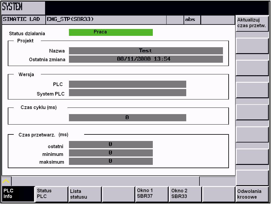 Przyciski programowane System Diagnoza PLC w przedstawieniu jako schemat stykowy PLC info Menu PLC Info informuje o modelu PLC, wersji systemu