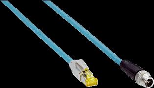 6053230 Głowica A: Wtyk, M12, 8 pinów, prosty, kodowanie X Głowica B: Wtyk, RJ45, 8 pinów, prosty Przewód: Gigabit Ethernet, skręcany