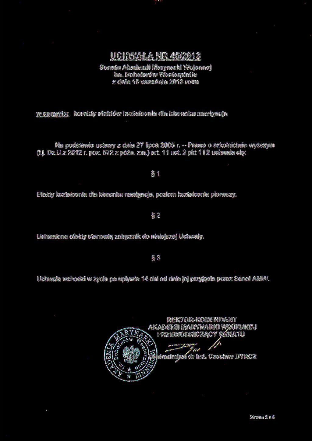 UCHWAŁA NR 45/2013 Senatu Akademii Marynarki Wojennej im.