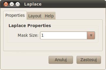 Laplace pozwala ustawi rozmiar okna (Mask size: 1, 3, 5,