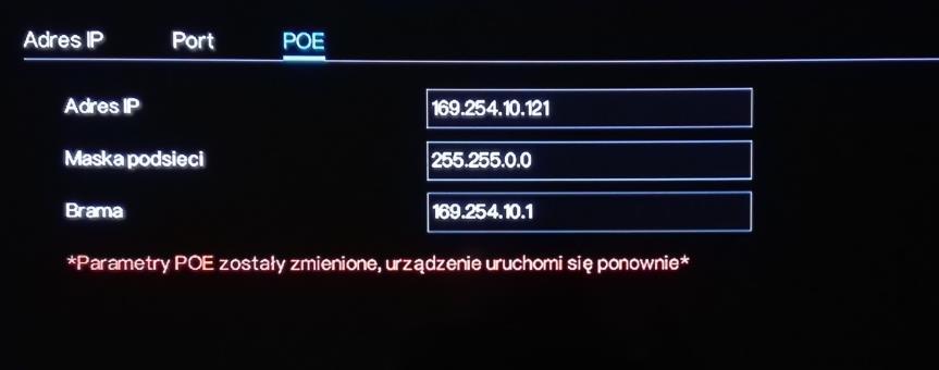 wbudowanym przełączniku PoE Brama brama sieciowa wykorzystywana na wbudowanym przełączniku PoE Adres IP na karcie głównej rejestratora musi być w innej klasie niż adres IP na przełączniku wbudowanym.