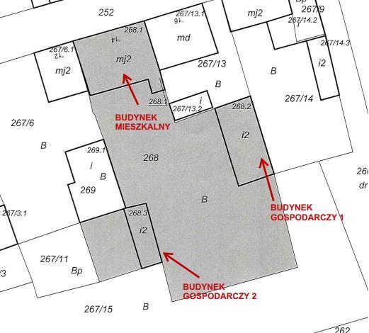 ZABUDOWA Na nieruchomości gruntowej znajdują się trzy budynki; budynek mieszkalny, w którym usytuowane są na parterze - lokal użytkowy nr 3 będący przedmiotem sprzedaży oraz na piętrze - dwa lokale