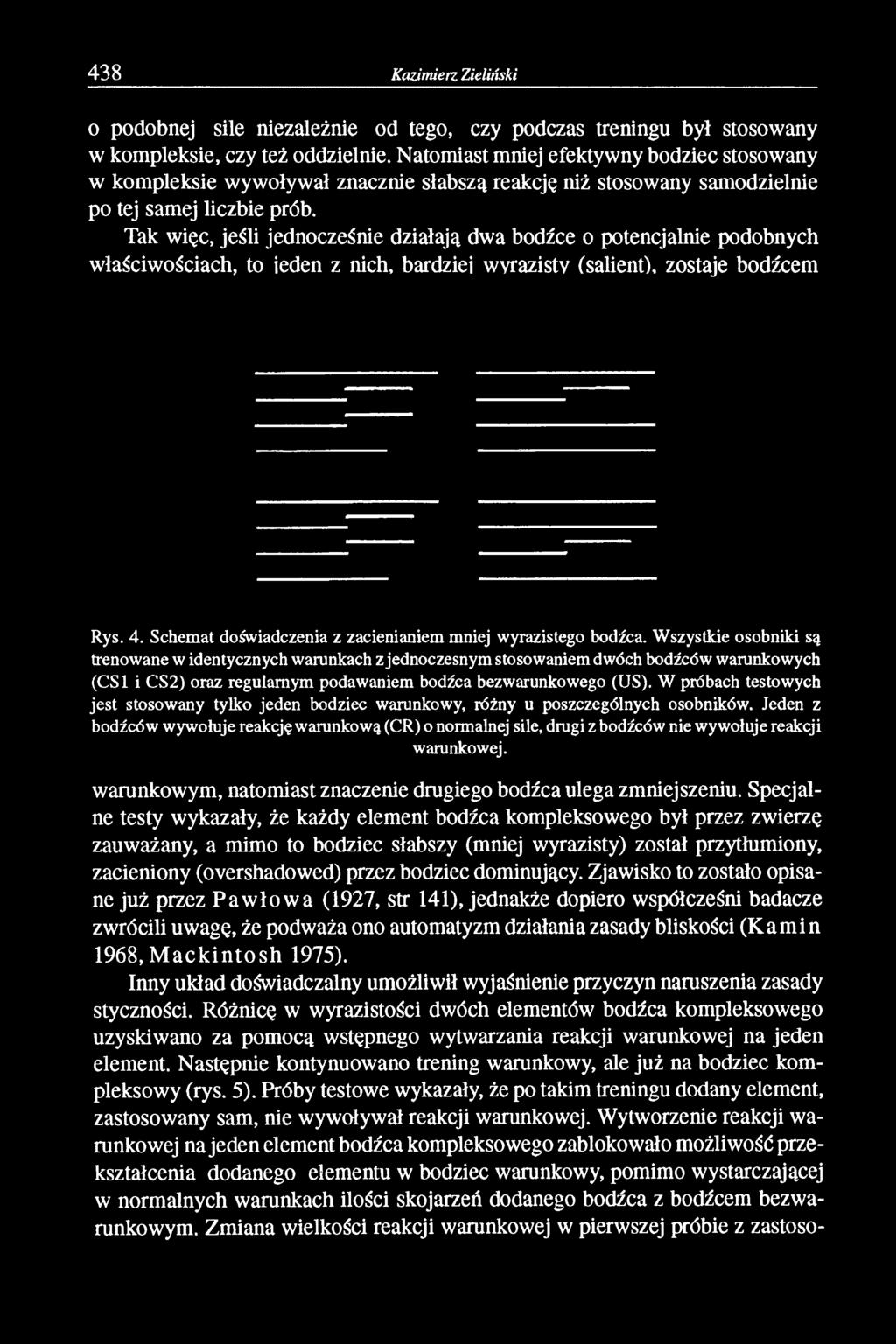 Tak więc, jeśli jednocześnie działają dwa bodźce o potencjalnie podobnych właściwościach, to ieden z nich, bardziei wyrazisty (salient), zostaje bodźcem Rys. 4.