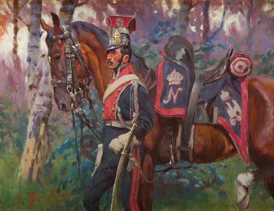 8 ZYGMUNT ROZWADOWSKI (1870-1950) Ułan prowadzący konia, 1909 r.