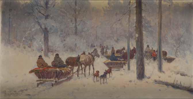 12 ADAM SETKOWICZ (1879-1945) Scena zimą olej/płótno, 36 x 69,5 cm