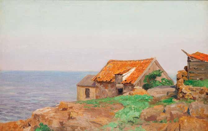 45 MICHAŁ GORSTKIN WYWIÓRSKI (1861-1926) Dom z czerwonym dachem nad morzem
