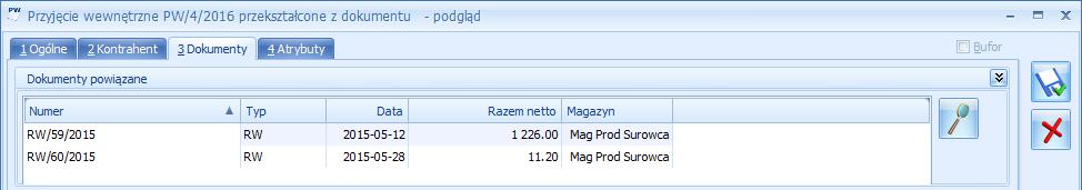 Po wygenerowaniu zostanie wyświetlony komunikat: W wygenerowanym dokumencie PW na zakładce Dokumenty znajduje się lista dokumentów RW na