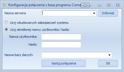 2. Pierwsze uruchomienie Podczas pierwszego uruchomienia należy nawiązać połączenie z serwerem MS SQL oraz bazą Comarch ERP Optima.