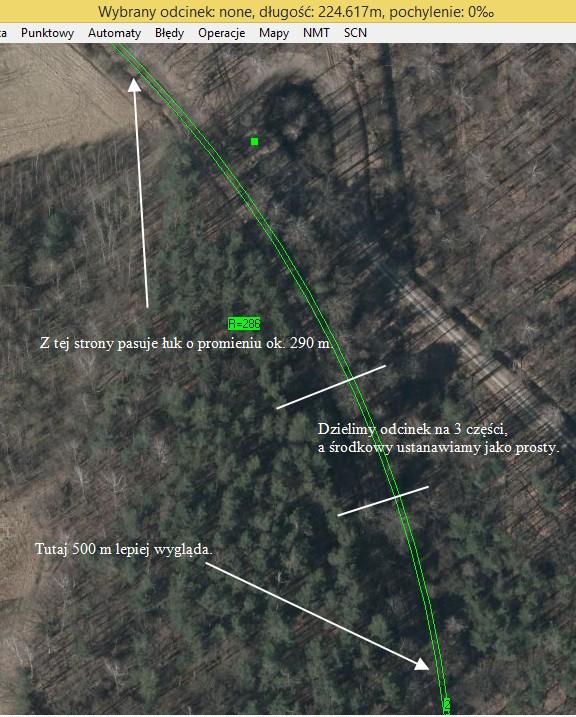 Pod dogłębnym przyjrzeniu się, można wstępnie wyznaczyć fragment toru prostego,