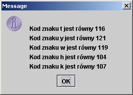 Przykład 3 metody i atrybuty niestatyczne public class Napis3 { String wynik; public void Inicjuj() { wynik = ""; public void Dopisz_do_wyniku(char ch) { wynik+="\nkod