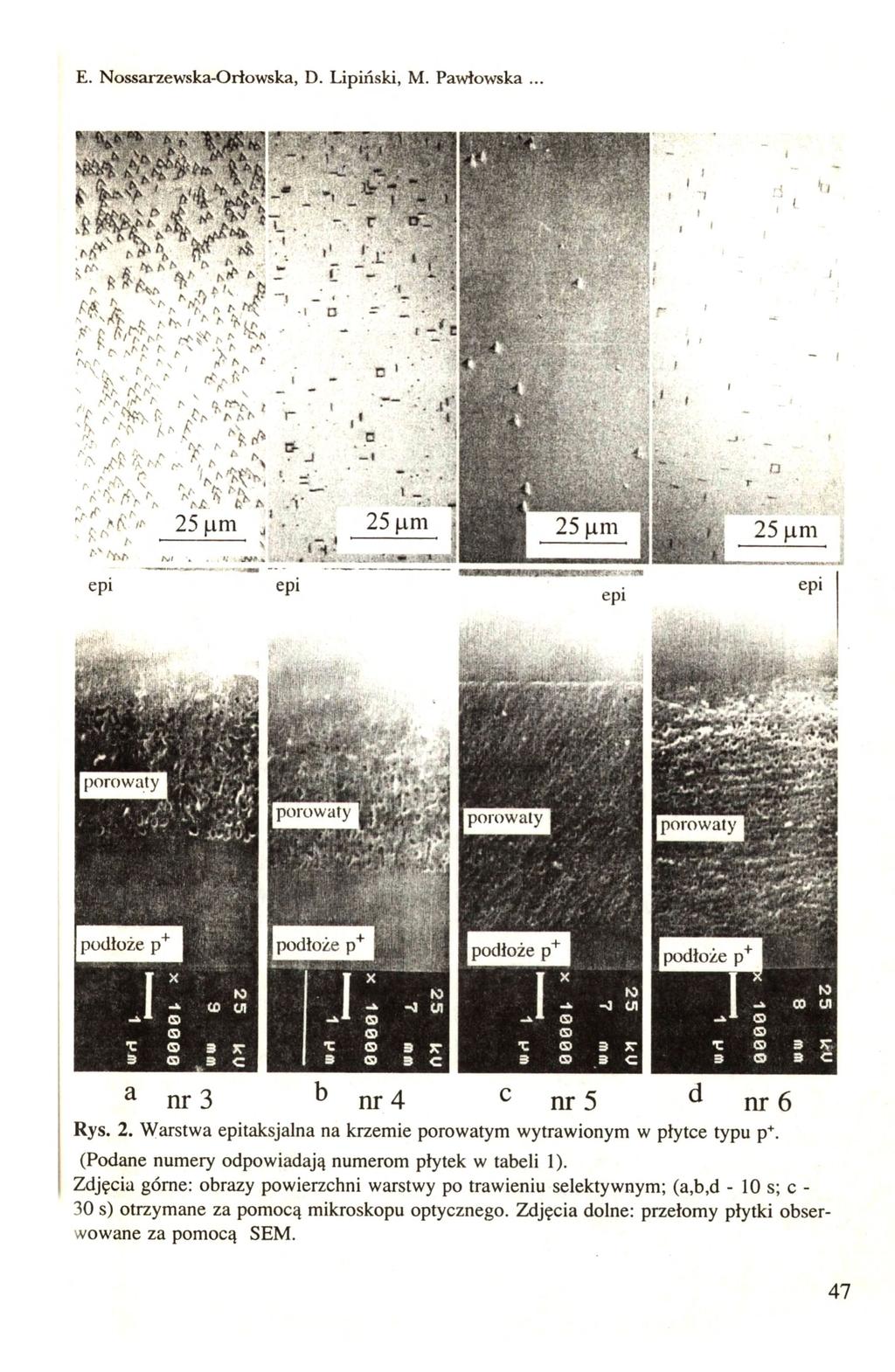 E. Nossarzewska-Orłowska, D. Lipiński, M. Pawłowska... í J. A - C r ^ r - -I. 'w,!' epi ^ n r 3 b n r 4 c ^ r S ^ n r ó Rys. 2. Warstwa epitaksjalna na krzemie porowatym wytrawionym w płytce typu p+.