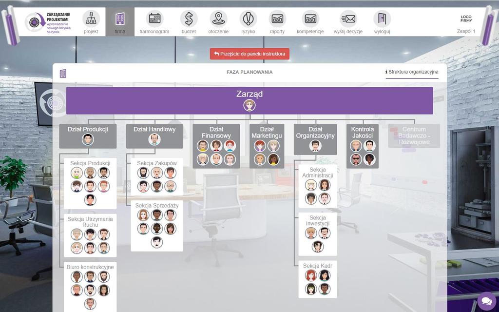 1.2. Firma W zakładce firma znajduje się struktura organizacyjna firmy, w ramach której posiadasz podgląd do poszczególnych działów oraz osób tam pracujących.